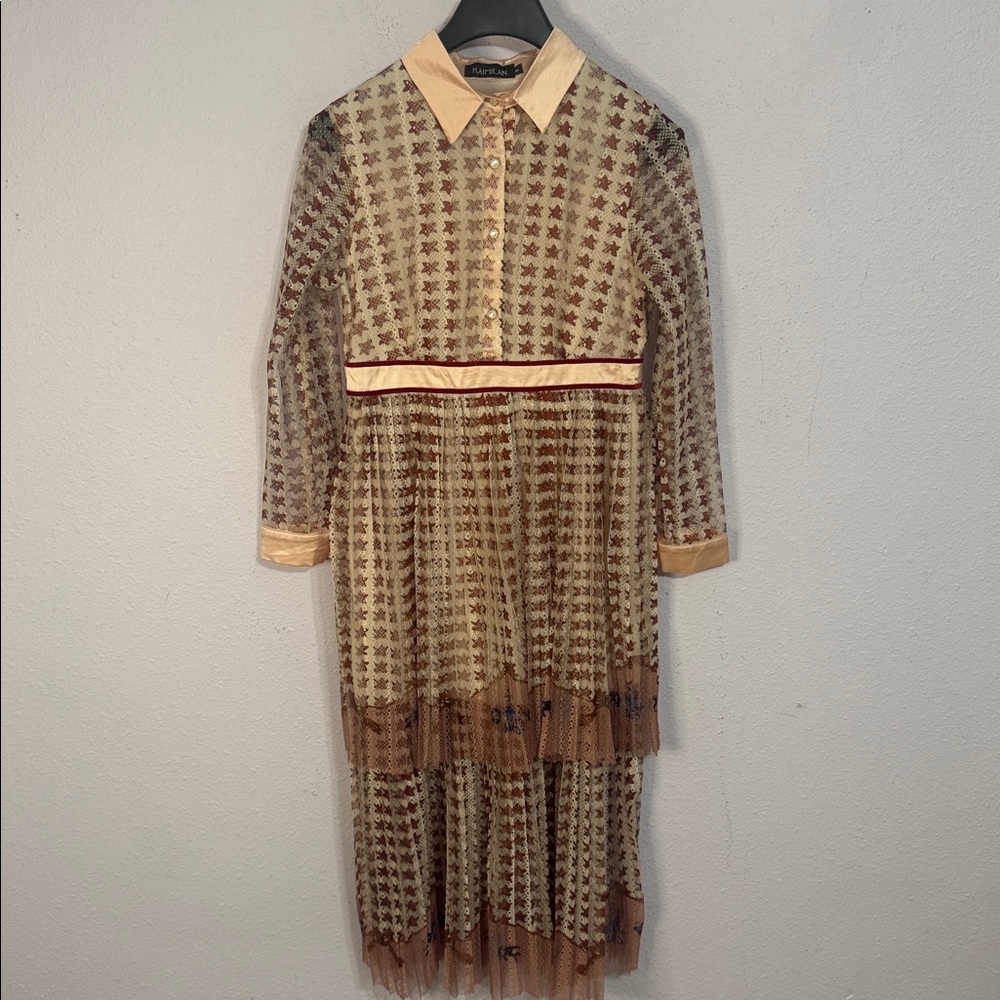Kaimilan Women Peach/Burgundy Rame Like Material Tiered Dress Size 6 - Picture 2 of 13
